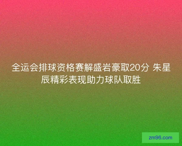 全运会排球资格赛解盛岩豪取20分 朱星辰精彩表现助力球队取胜