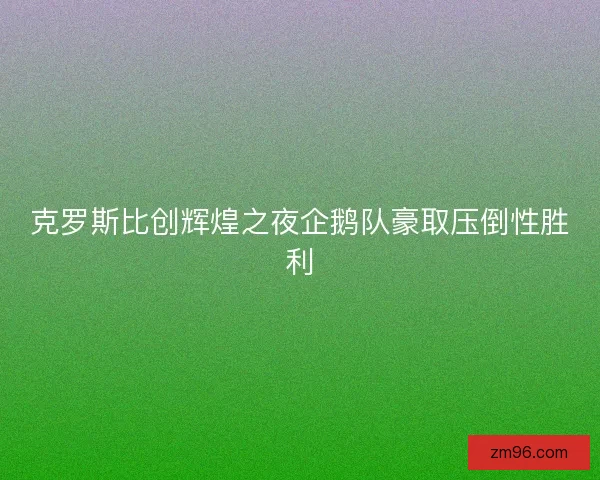 克罗斯比创辉煌之夜企鹅队豪取压倒性胜利